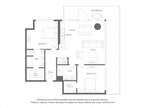 a floor plan of an apartment with a bedroom and a living room